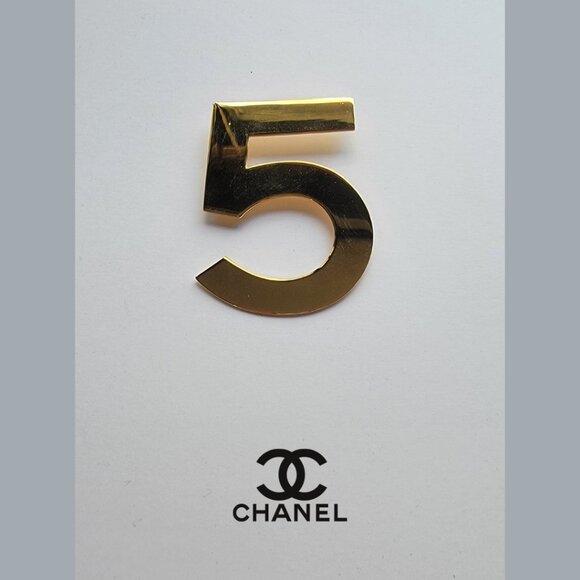 CHANEL classic gold number 5 brooch pin. 2.25" h x 1.5" w - Picture 1 of 8